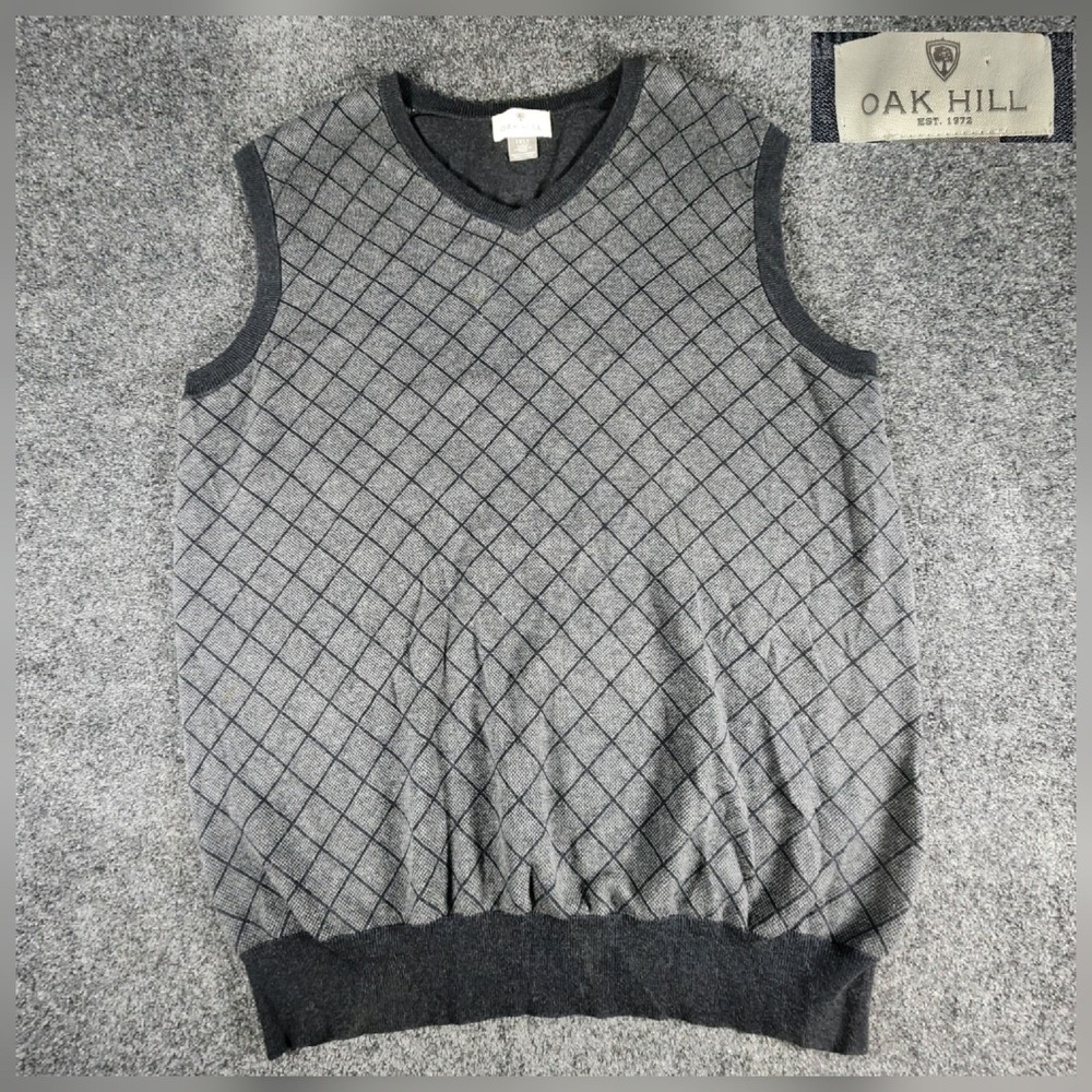 Oak Hill Sweater Vest Mens 1XL TALL 1XLT Gray V Neck Sleeveless‎ 100% Cotton DXL